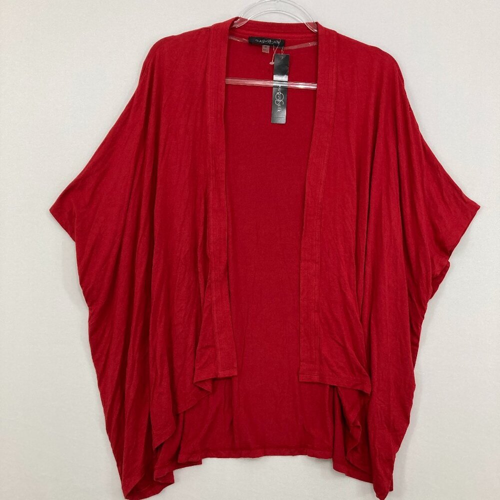 New August Silk Medium Salsa Red Open Front Soft Stretch‎ Knit Cardigan